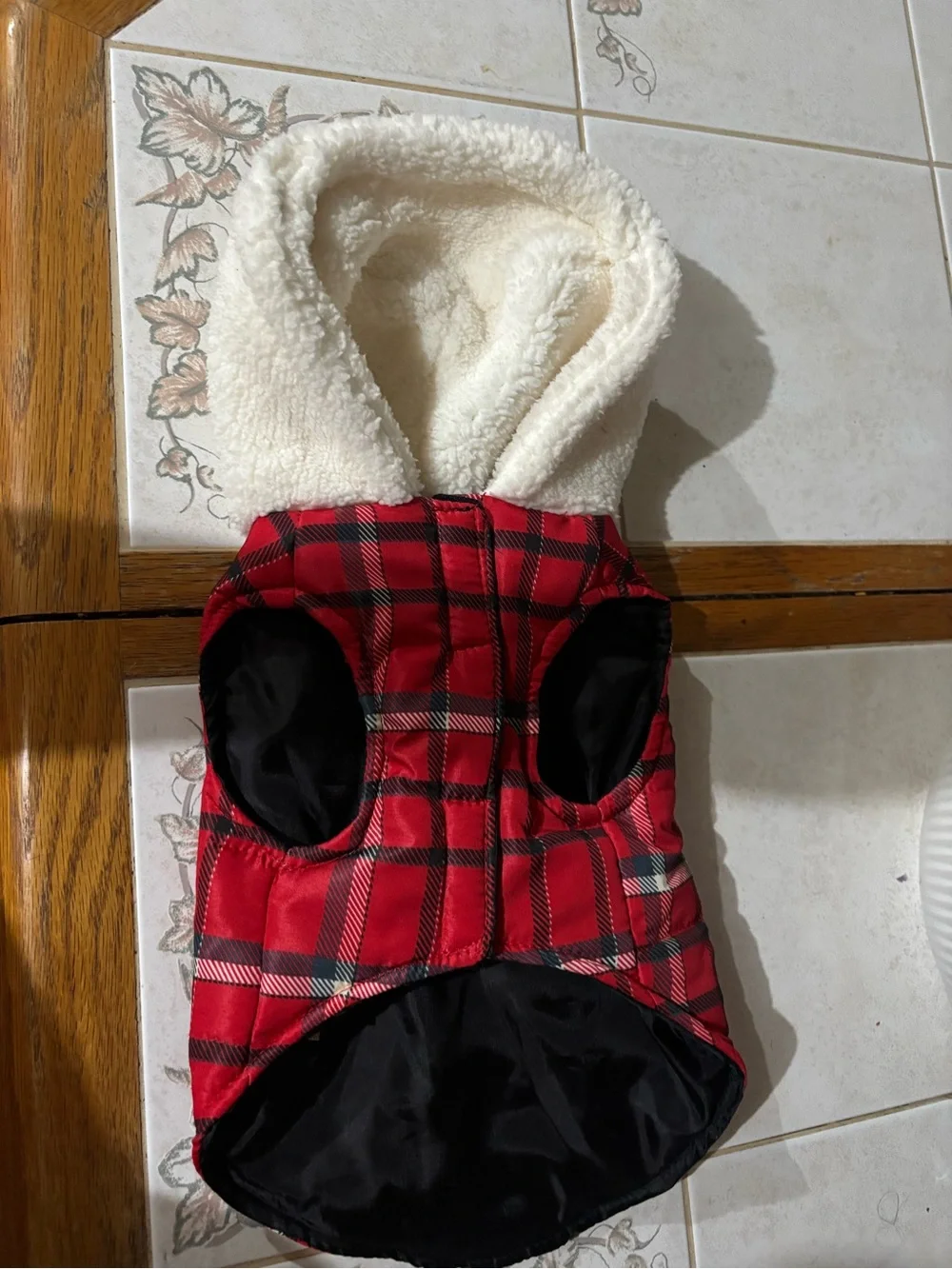 dog Red Plaid Puffer Jacket with Sherpa Hood